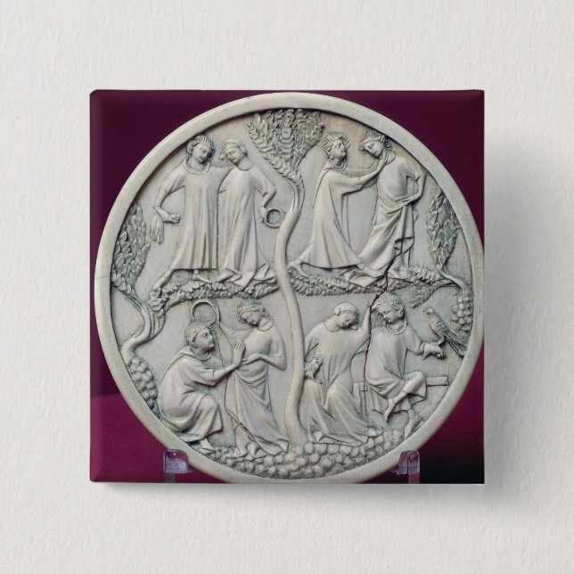 Mirror case depicting courtly scenes, c.1320-30 2 inch square button (Front)
