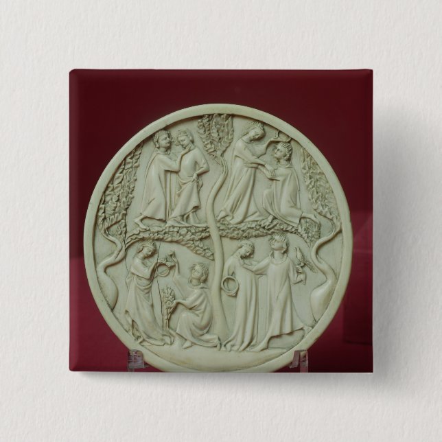 Mirror case depicting courtly scenes, c.1320-30 2 inch square button (Front)