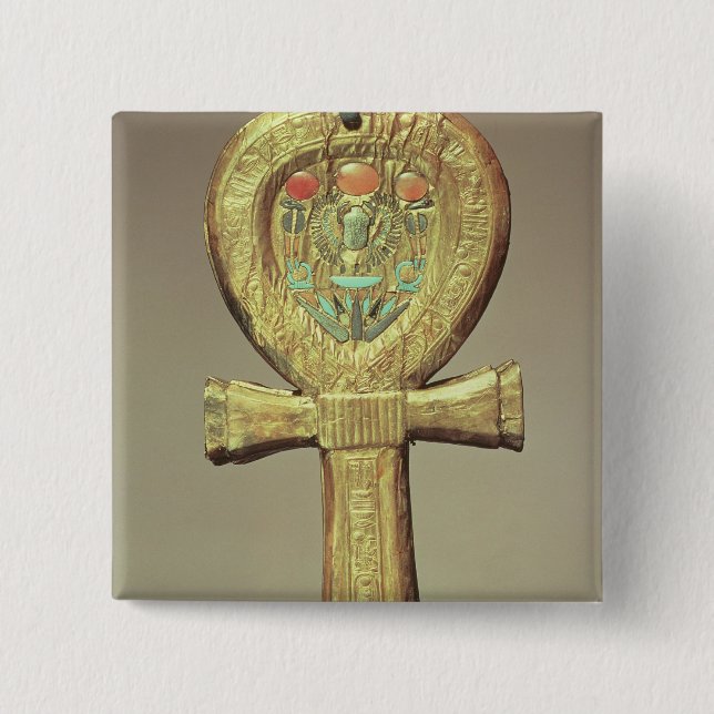 Mirror case in the form of an ankh 2 inch square button (Front)