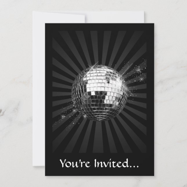 Mirror Disco Ball on Black Invitation (Front)