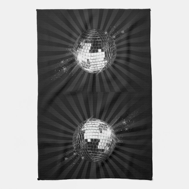 Mirror Disco Ball on Black Kitchen Towel (Vertical)
