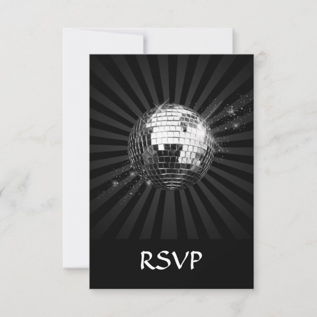Mirror Disco Ball on Black RSVP Card (Front)