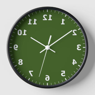 Mirror Image Clock - Green Mirrored Writing Clock