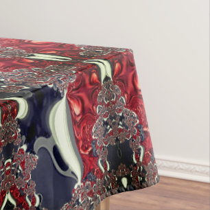 Mirror image generating repeated shape, over white tablecloth