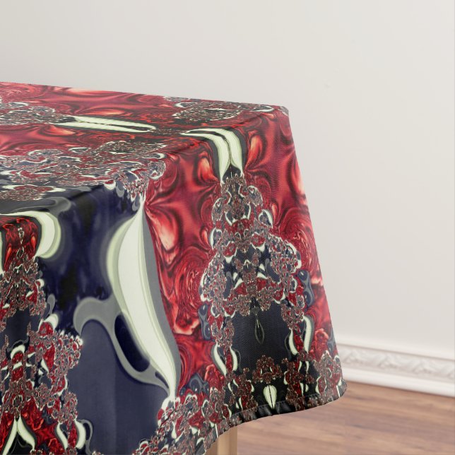 Mirror image generating repeated shape, over white tablecloth (In Situ)