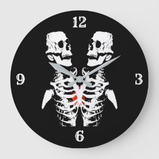 Mirror Image Skeletons Black Large Clock
