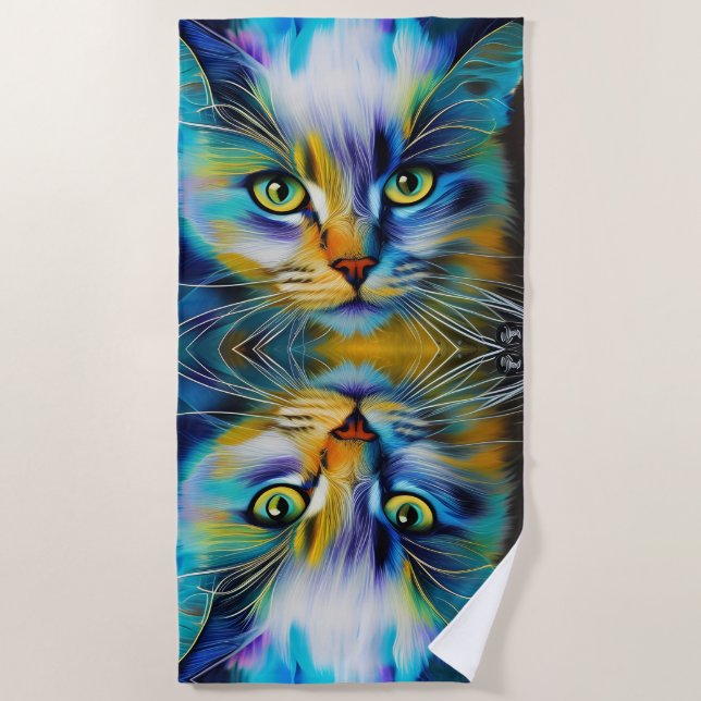 Mirror images of a Colourful Siamese Kitten Beach Towel (Front)
