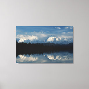 Mirror Lake Horizon with Forest & Snowy Mountains Canvas Print