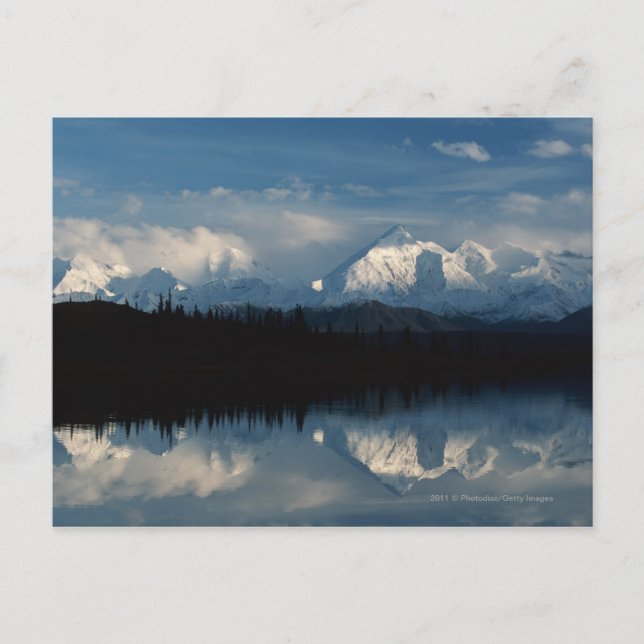 Mirror Lake Horizon with Forest & Snowy Mountains Postcard (Front)