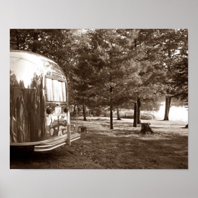 Mirror Lake Retro Camper Tin Can Sepia Print (Front)