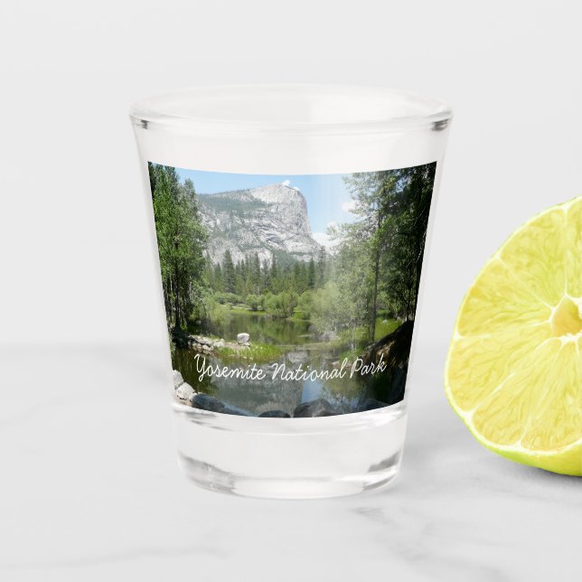 Mirror Lake View in Yosemite National Park Shot Glass (Front)
