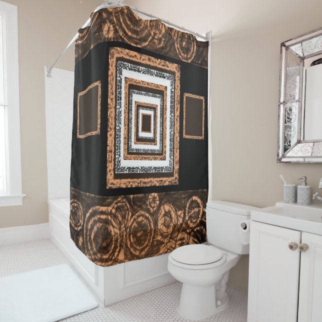 Mirror orange brown showercurtain (In Situ)