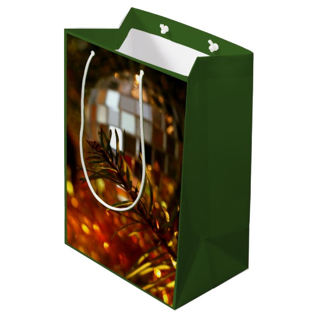 Mirror Ornament on Christmas Tree Gift Bag (Back Angled)