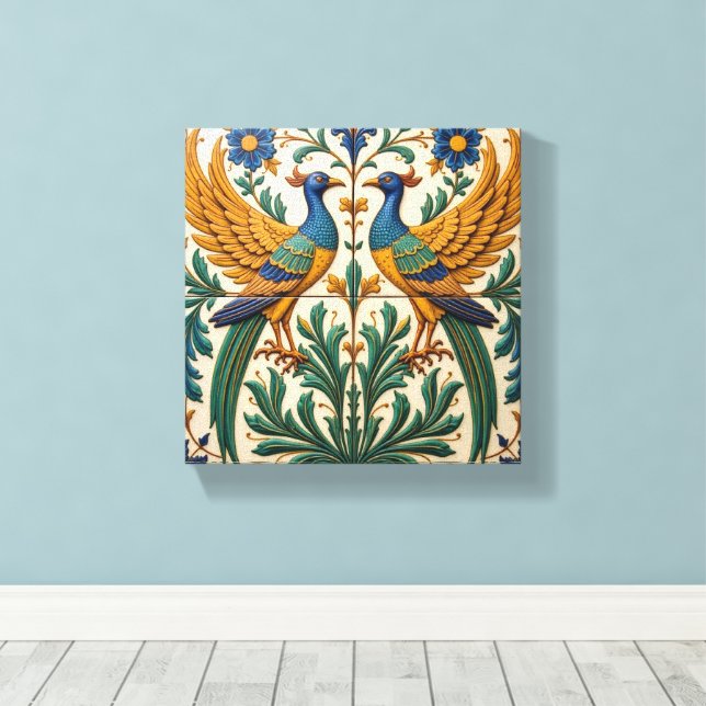 Mirrored Peacocks Canvas Print (Insitu(Wood Floor))
