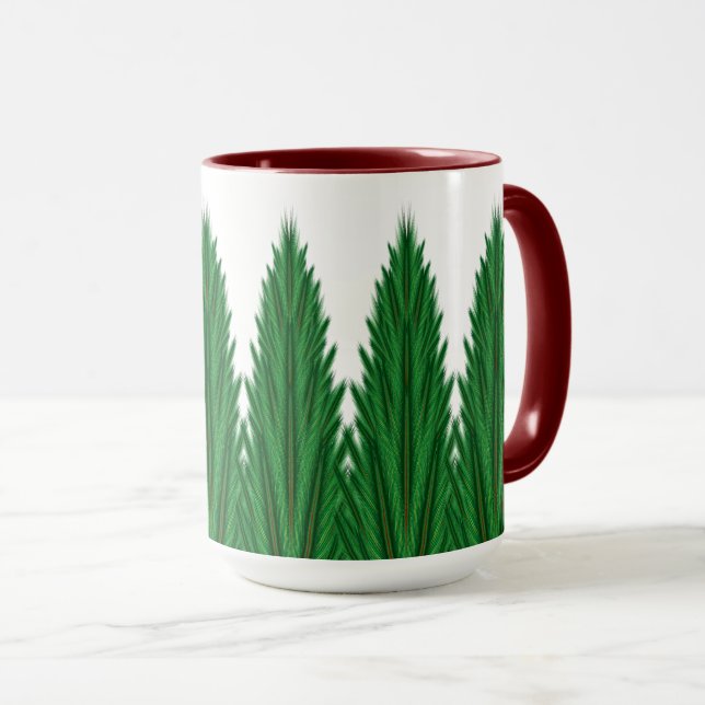 Mirrored Pines Mug 15oz. - Maroon (Front Right)