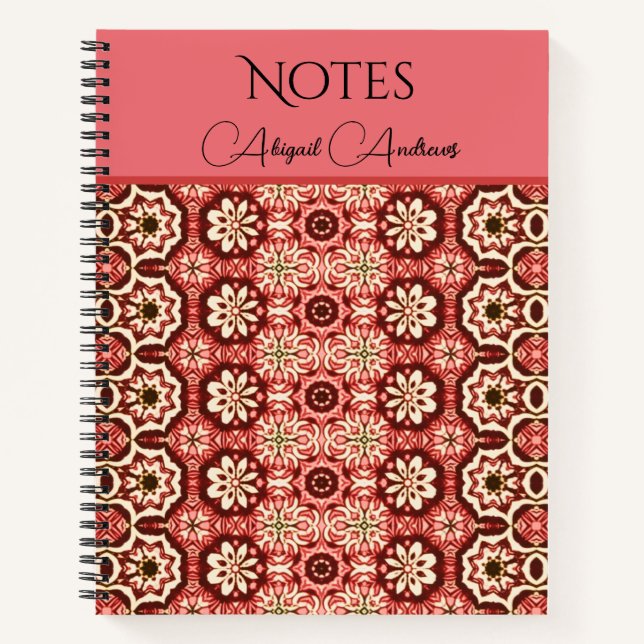 Mirrored Pink Vintage Flower Pattern Notebook (Front)