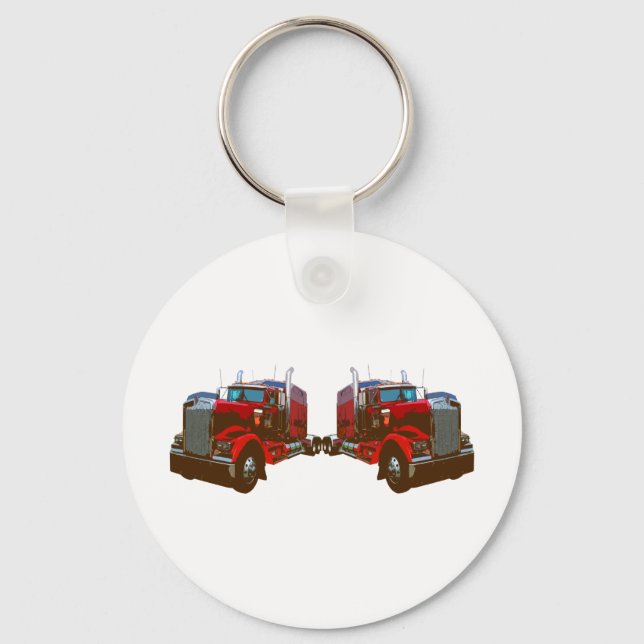 Mirrored Red Semi Truck Keychain (Front)