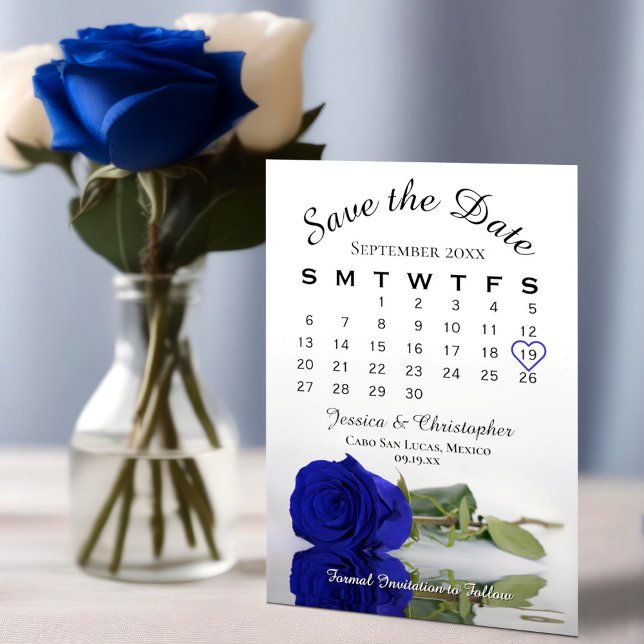 Mirrored Royal Blue Rose Elegant Wedding Calendar Save The Date (Creator Uploaded)