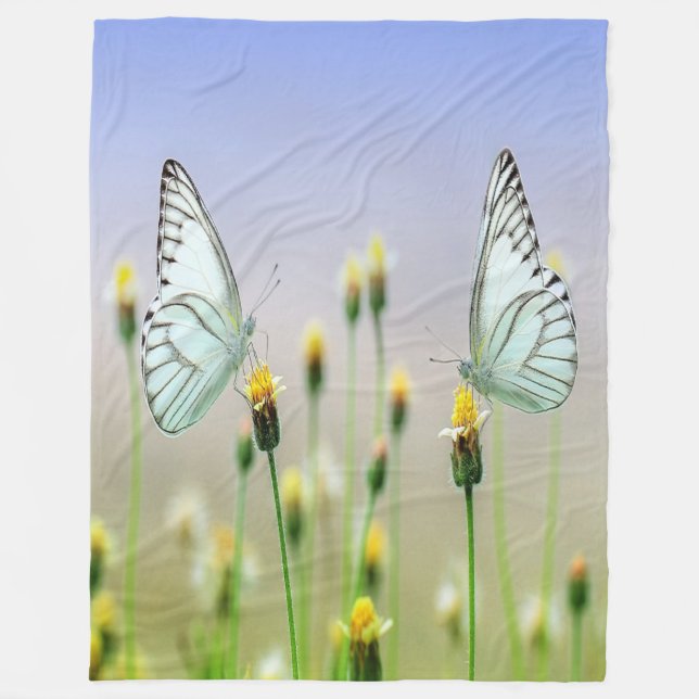 Mirrored Springtime Butterflies Fleece Blanket (Front)