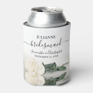 Mirrored White Rose Elegant Bridesmaid Wedding Can Cooler