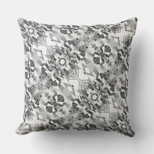 Mirroring of twisted shapes in grey and white throw pillow