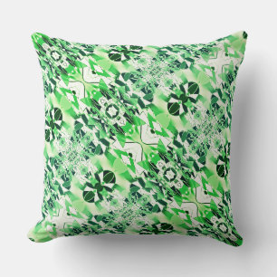 Mirroring of twisted shapes, white and green tones throw pillow