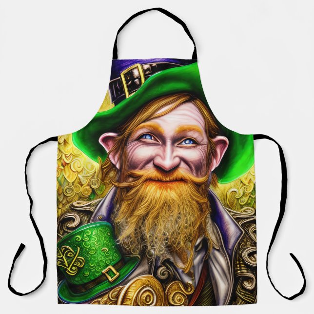 Mirthful Green and Gold St Patricks Day Leprechaun Apron (Front)