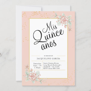 Mis Quince Anos Blush Pink Floral Quinceañera Invitation