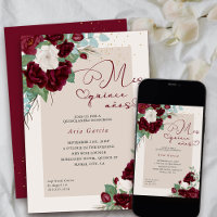 Mis Quince Anos Burgundy Ivory Floral Quinceanera