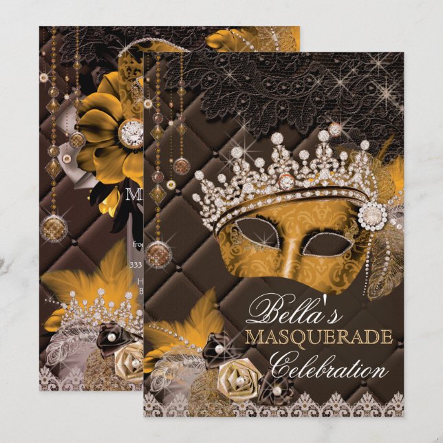 Mis Quince Anos Masquerade Party Invitation (Front/Back)