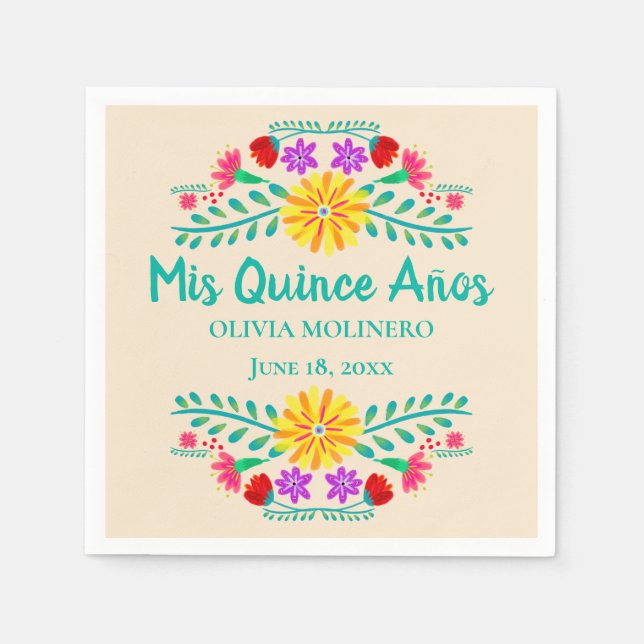 Mis Quince Anos Mexican Champagne Quincenera Napkin (Front)