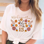 Mis Quince Anos Mexican Floral Western Birthday T-Shirt<br><div class="desc">Mexican floral 15th birthday t-shirt with fiesta folk art flowers in earthy colour palette of champagne beige brown blue pink orange and yellow. Distinctive design with western typography and elegant handwritten script. The template is set up to change the occasion and birthday number, if you wish. Please browse my Mexican...</div>