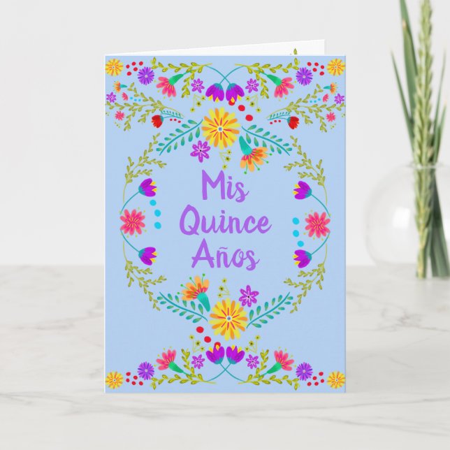 Mis Quince Anos Mexican Light Blue Quinceanera Invitation (Front)