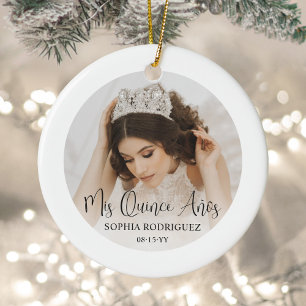 Mis Quince Años Modern Script Quinceañera 2 Photo Ceramic Ornament