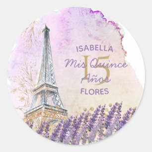 Mis Quince Años Paris Eiffel Tower French Lavender Classic Round Sticker