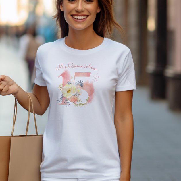 Mis Quince Anos Pretty Floral Custom 15th Birthday T Shirt Zazzle