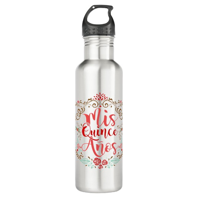 Mis Quince Anos Quinceanera 15th Birthday 710 Ml Water Bottle (Front)