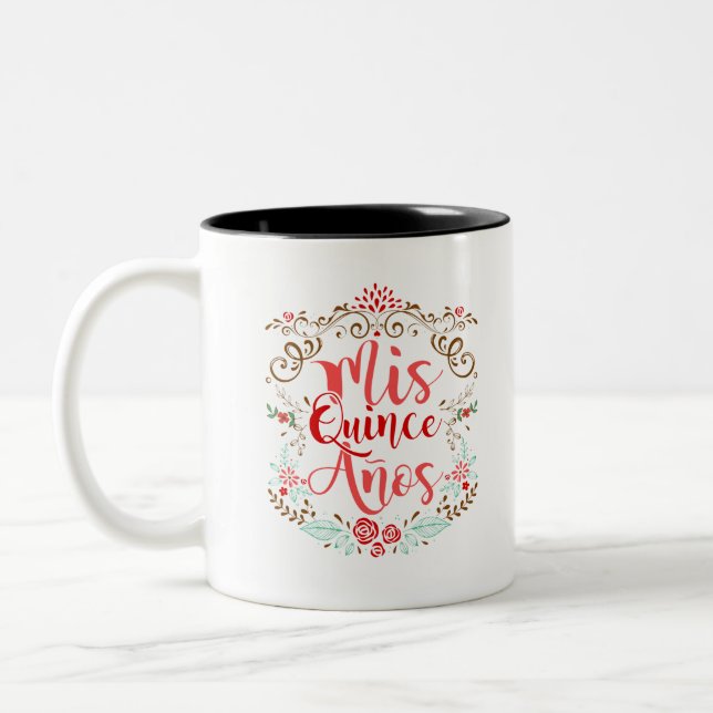 Mis Quince Anos Quinceanera 15th Birthday Two-Tone Coffee Mug (Left)