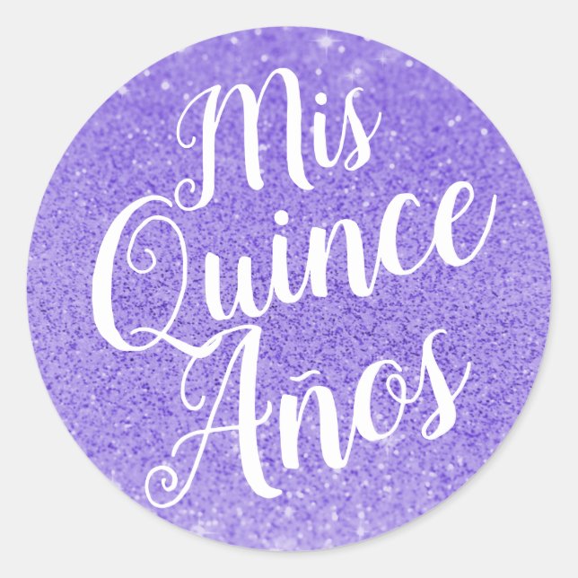 Mis Quince Años Quinceañera Purple Glitter Classic Round Sticker (Front)