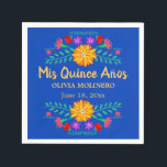 Mis Quince Anos Royal Blue Quincenera Party Napkin<br><div class="desc">These paper napkins will look uber pretty at your Quinceanera Party. This Mexican Fiesta party theme has colourful flowers in folk art style arrange in floral garlands to surround the personalized typography. The design is on a royal blue background and the wording reads "Mis Quince Anos [name] [date]". The template...</div>