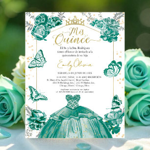 Mis quince Budget Invitation Spanish Emerald Green