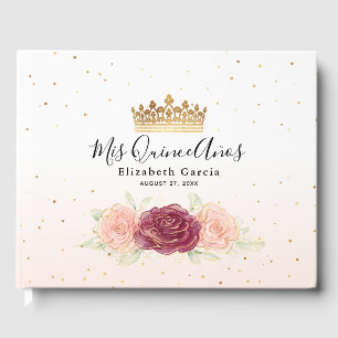 Mis Quince Burgundy Blush Gold Floral Quinceanera  Guest Book