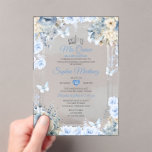 Mis Quince Dusty Blue & Silver Floral Quinceañera<br><div class="desc">Dusty Blue & Silver Floral Quinceañera Butterfly Invitation
Mis Quince Anos,  15th Birthday.</div>