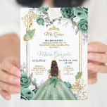 Mis Quince Dusty Green & White Birthday Invitation<br><div class="desc">Mis Quince Sage Green & White Birthday Invitation
Mis Quince Anos,  15th Birthday</div>