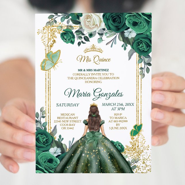 Mis Quince Emerald Green & White Birthday Invitation (Creator Uploaded)