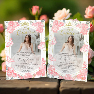 Mis Quince Invitation photo Bilingue rose floral