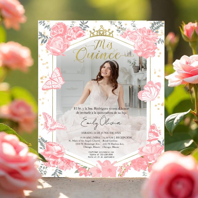 Mis Quince Photo Budget Invitation Spanish Pink (Creator Uploaded)
