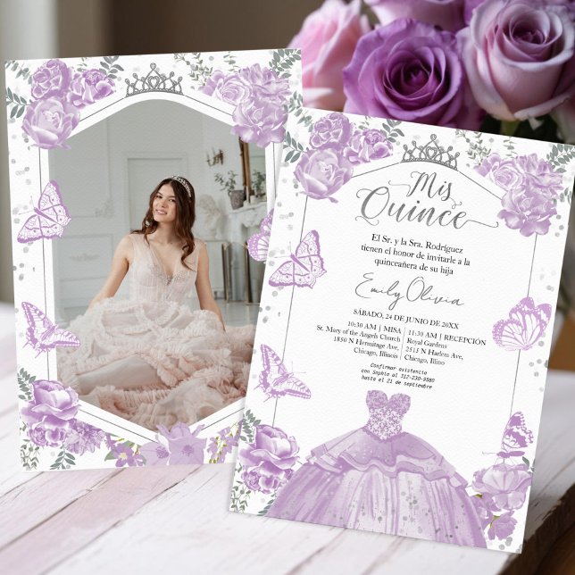 Mis Quince Photo Invitation Espagnol Lavande (Créateur téléchargé)