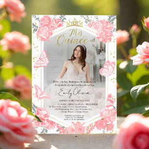 Mis Quince Photo Invitation Espagnol Rose Floral