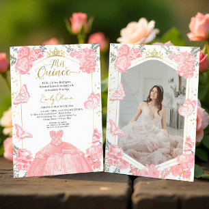 Mis Quince Photo Invitation Espagnol Rose Floral